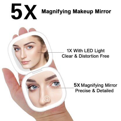 LuminaFold: Double-sided LED Light Vanity Makeup Mirror - Portable and Foldable Beauty Essential